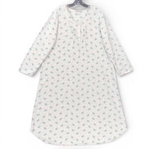 Miss Elaine Floral Nightgown L Long Sleeve Lace Trim Button Front